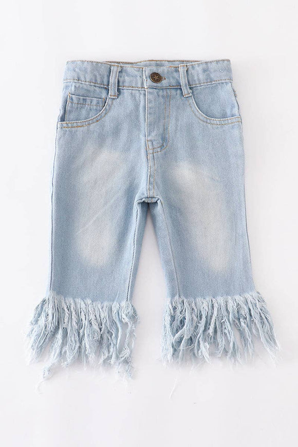 Light blue tassel crop denim jeans