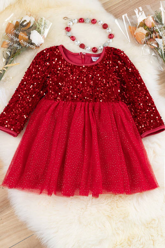 RED SEQUINS TULLE SKIRT DRESS. DRG501322027-SOL: 3XL