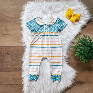 Yellow & Turquoise Striped Romper