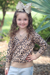 Kids Pink & Latte Leopard V-Neck Sweater