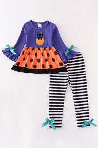 Kids Halloween Cat Applique Pants Set