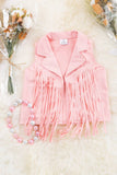 Kids Pink Suede Fringe Vest