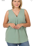 Sage Sleeveless V-neck Top