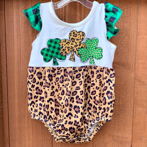 Kids Leopard Clover Bubble Romper