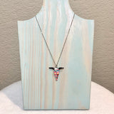 Pink Serape Cowskull Necklace