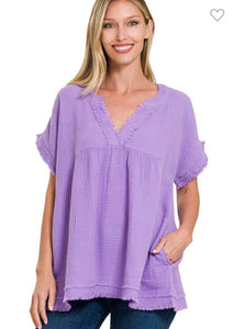 Lavender Muslin Raw Edge Top