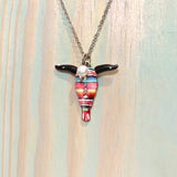 Pink Serape Cowskull Necklace