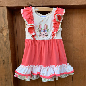 Kids Coral Rabbit Applique Dress