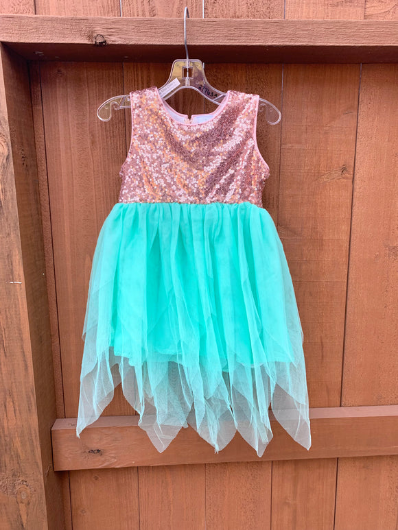 Kids Rose Gold Sequin & Mint Tutu Dress