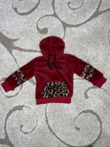 Kids Lepard/Cranberry Sherpa Jacket