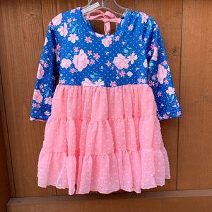 Kids Pink & Blue Floral Tiered Dress