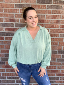 Sage Banded Bubble Sleeve Top