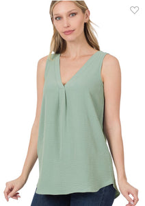 Sage Sleeveless V-neck Top