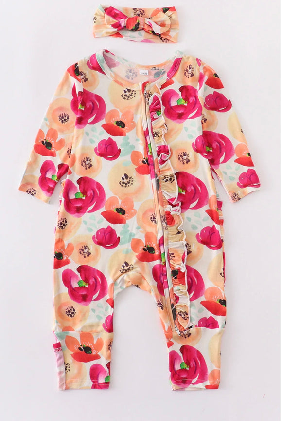 Kids Poppy Bamboo Baby Romper and Bow Set