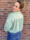 Sage Banded Bubble Sleeve Top