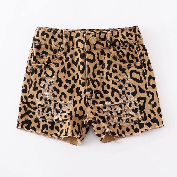 Kids Leopard Denim Shorts