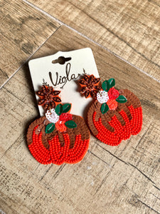 Sequin Beaded Pumpkin Earrings