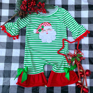 Kids Green Striped Santa Onesie