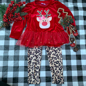 Kids Christmas Red Velvet Reindeer Set