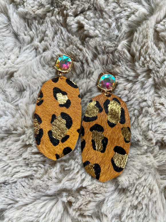 Gold Leopard & Iridescent Earrings