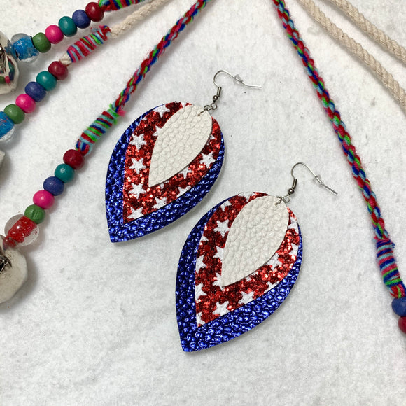 Red, White & Blue Leather Earrings
