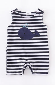 Kids Navy Striped Whale Romper